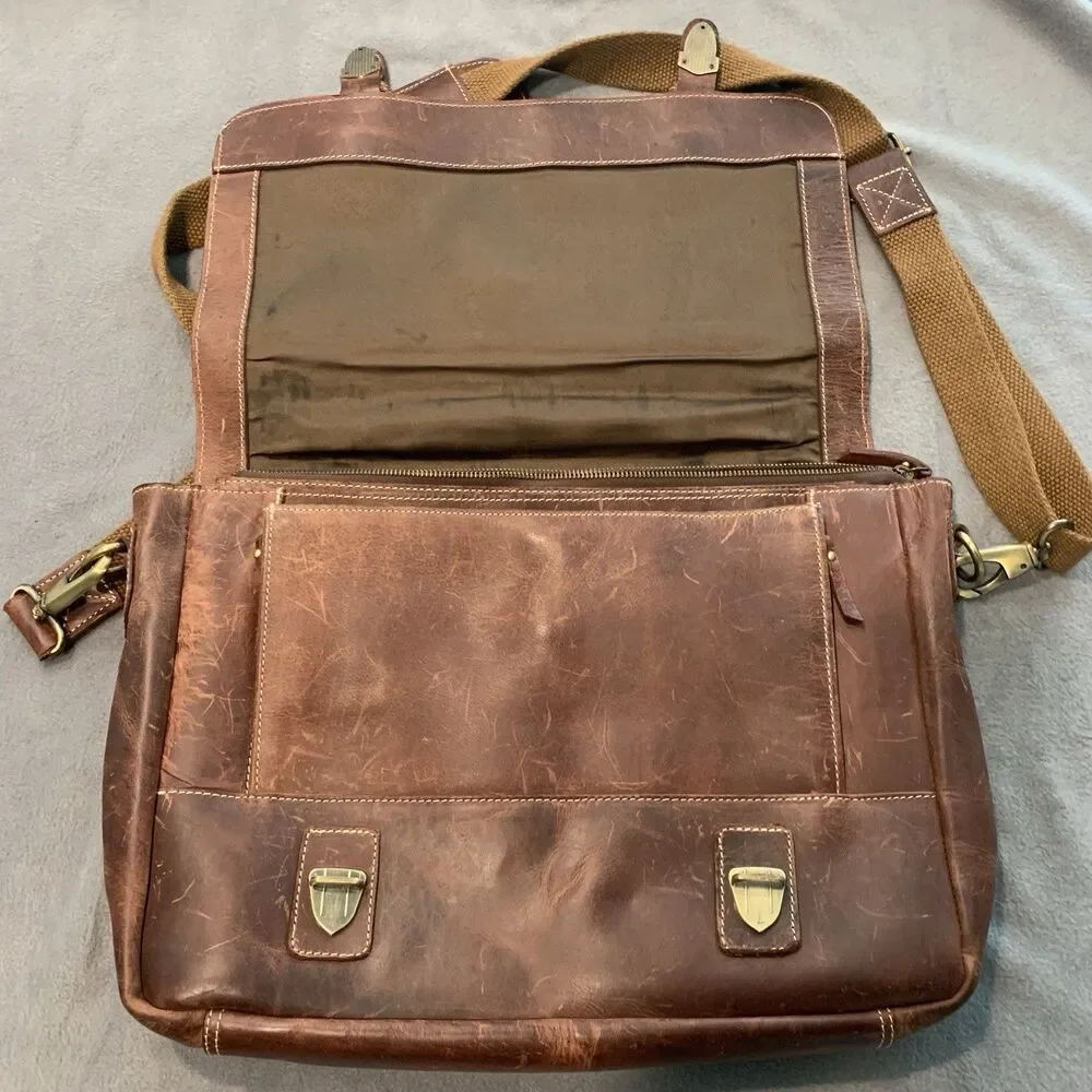 Aaron Leather Goods Genuine Leather Crossbody Bag Office Messenger Laptop